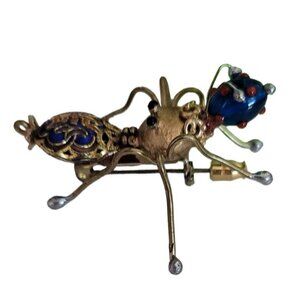 Cloisonne Enamel, Glass Bead Asian Style Bug Brooch, M859